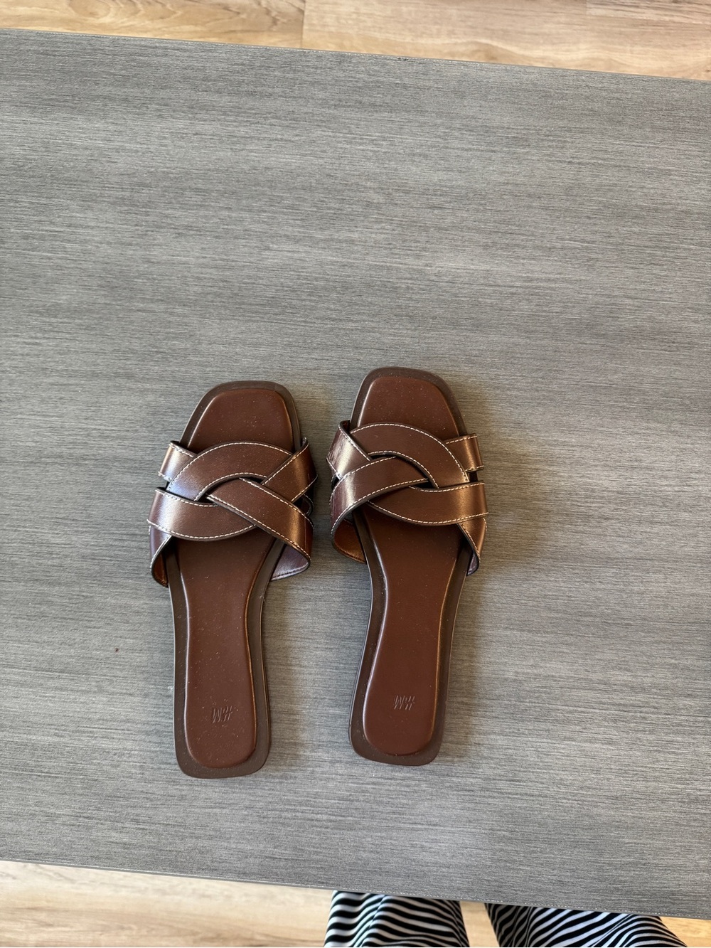 H&M Brown Cross‑Strap Slide Sandals